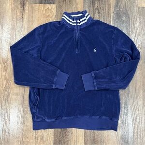 Polo Ralph Lauren XL 1/4 Zip Terry Cloth Pullover Blue Pockets Y2K VTG Towel
